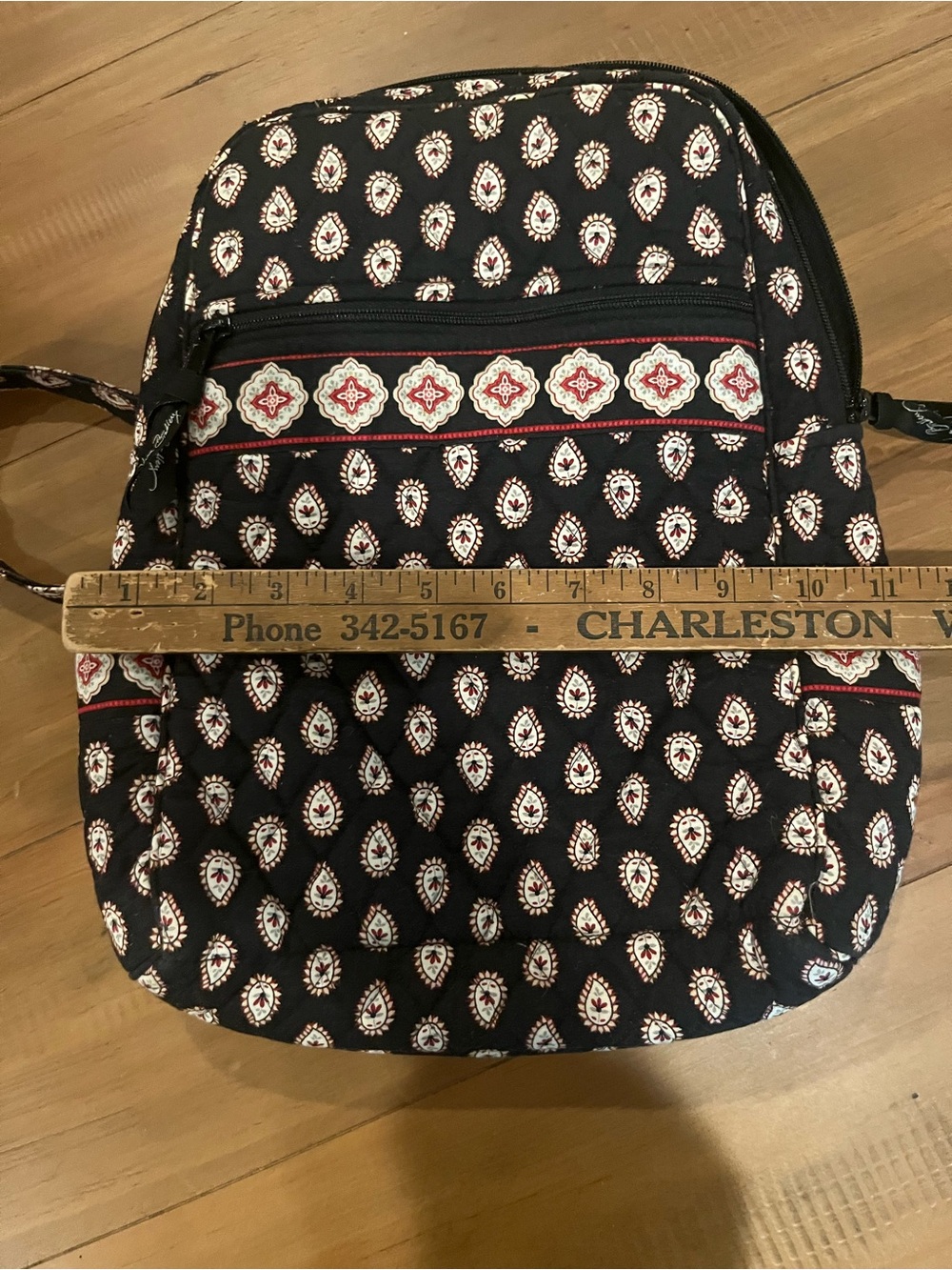 Vera Bradley Black Quilted Backpack with Cream and Red Accents - Picture 7 of 7